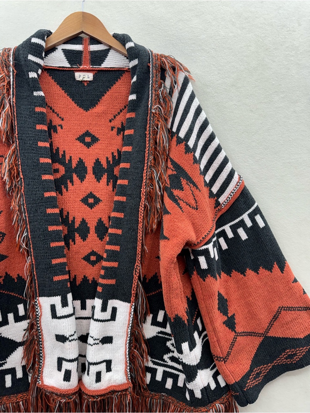 POL Women’s Medium Chaneal Multicolor Knit Cardigan Sweater Aztec Print Fringe - Picture 3 of 7